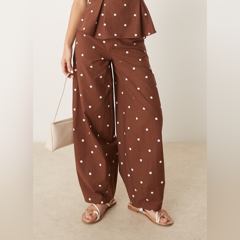 Brown polka dot linen blend pants ASOS